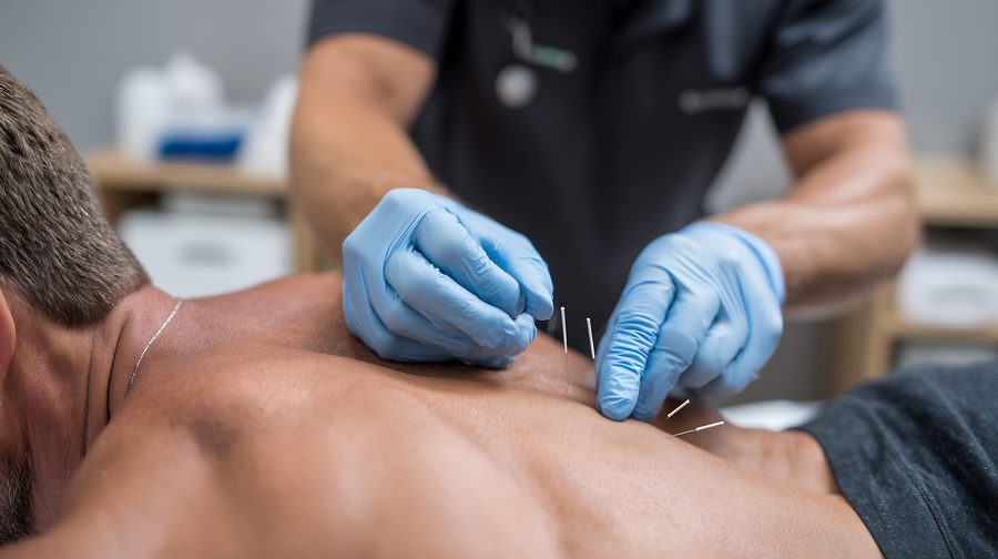 Physical therapist performing dry needling on a patient